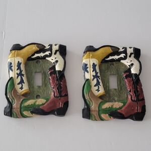Vintage 2 Cowboy Boots Western Country One Gang Toggle Ligth Swich/ Outlet Cover